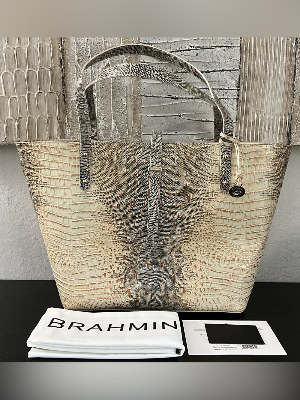 Brahmin All Day Tote IVORY IGUANA OMBRÉ ALL OVER great for BUSINESS or TRAVEL